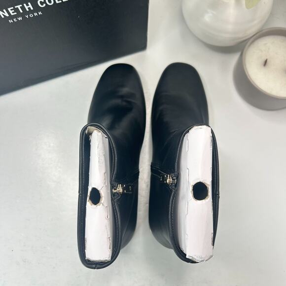 Kenneth Cole NY Alec Leather Chunky Heel Ankle Boots Black Women 11 M Tried On - Picture 5 of 10